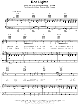 Tiesto - Red Lights - Sheet Music (Digital Download)