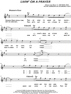 Livin' on a Prayer Sheet Music by Bon Jovi - Leadsheet
