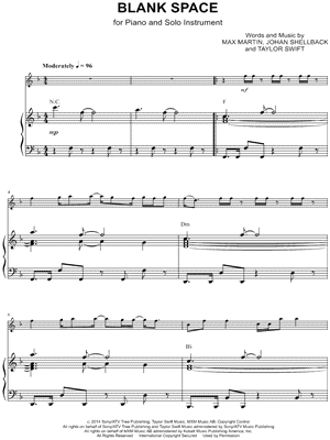 Taylor Swift - Blank Space - Piano Accompaniment - Sheet Music (Digital Download)