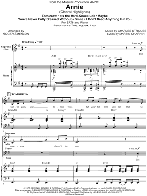 Annie (Choral Highlights) - 5 Prints Sheet Music from Annie - SATB Choir + Piano