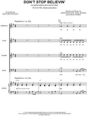 Don't Stop Believin' - 5 Prints Sheet Music from Glee - SATB Choir + Piano