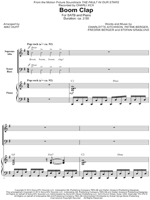 Boom Clap - 5 Prints Sheet Music by Charli XCX - SATB Choir + Piano