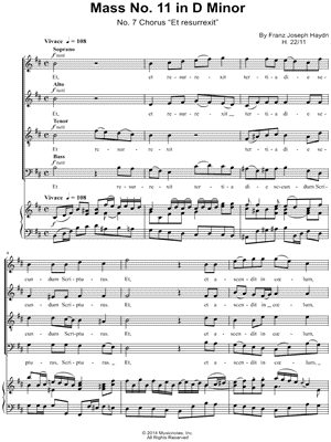 Mass No. 11 In D Minor Nelson No. 7 Et Resurrexit - 5 Prints Sheet Music by Franz Joseph Haydn - SATB Choir + Piano