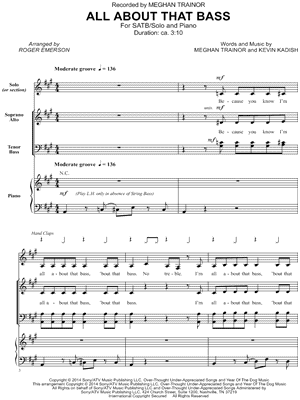 All About That Bass - 5 Prints Sheet Music by Meghan Trainor - SATB Choir + Piano