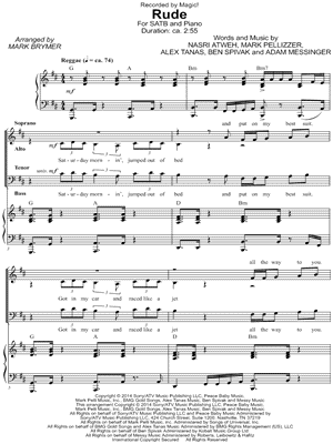 Rude - 5 Prints Sheet Music by MAGIC! - SATB Choir + Piano