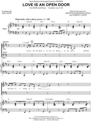 Love Is an Open Door - 5 Prints Sheet Music from Frozen - SATB Choir + Piano