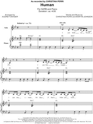 Human Sheet Music by Christina Perri - SATB Choir + Piano