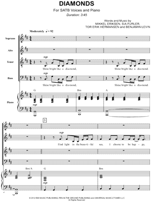 Diamonds - 5 Prints Sheet Music by Rihanna - SATB Choir + Piano