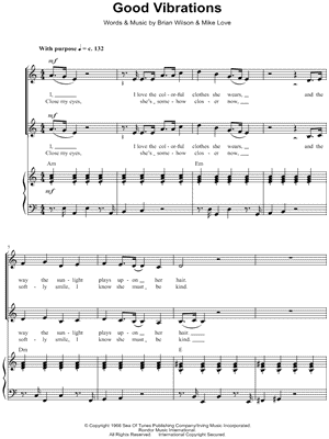 Good Vibrations - 5 Prints Sheet Music by The Beach Boys - SA Choir + Piano