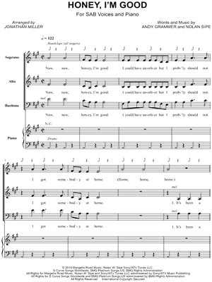 Honey, I'm Good - 4 Prints Sheet Music by Andy Grammer - SAB Choir + Piano