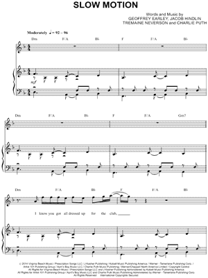 Trey Songz - Slow Motion - Sheet Music (Digital Download)