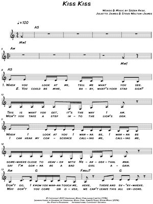 Kiss Kiss Sheet Music by Holly Valance - Leadsheet