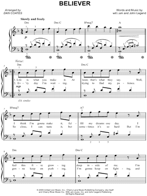 Believer Sheet Music by Christina Milian - Easy Piano