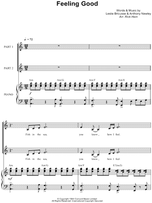 Feeling Good - 5 Prints Sheet Music by Nina Simone - 2-Part Choir + Piano