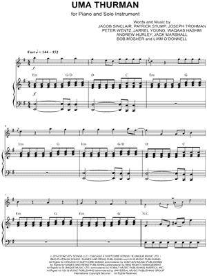 Fall Out Boy - Uma Thurman - Piano Accompaniment - Sheet Music (Digital Download)