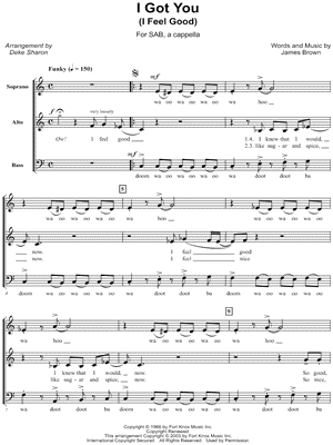 I Got You (I Feel Good) - 5 Prints Sheet Music by James Brown - SAB Choir A Cappella