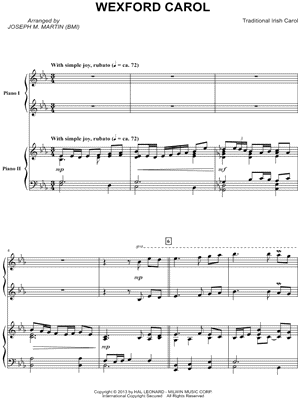 Wexford Carol Sheet Music by Joseph M. Martin - 2 Piano 4-Hands