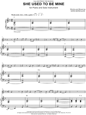 Sara Bareilles - She Used to Be Mine - Piano Accompaniment - from Waitress: The Musical - Sheet Music (Digital Download)