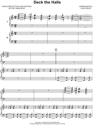 Deck the Halls Sheet Music by Mannheim Steamroller - 2 Piano 4-Hands