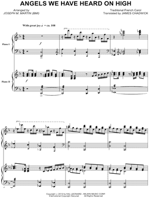 Angels We Have Heard on High Sheet Music by Joseph M. Martin - 2 Piano 4-Hands