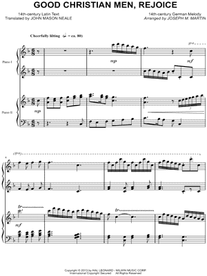 Good Christian Men, Rejoice Sheet Music by Old German Carol - 2 Piano 4-Hands