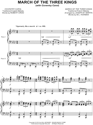March of the Three Kings (with Coventry Carol) Sheet Music by Joseph M. Martin - 2 Piano 4-Hands