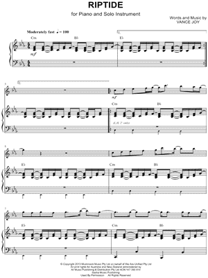 Vance Joy - Riptide - Piano Accompaniment - Sheet Music (Digital Download)