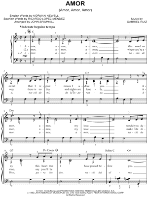 Amor Sheet Music by Bing Crosby - Easy Piano