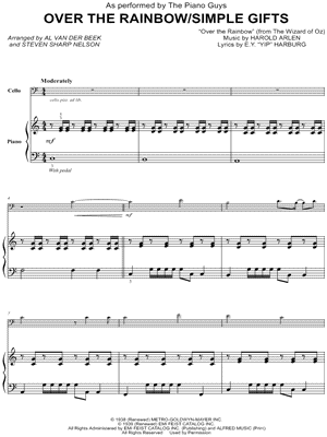 Over the Rainbow / Simple Gifts - Cello & Piano Sheet Music by The Piano Guys - Instrumental Duet