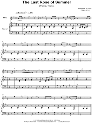 The Last Rose of Summer (Theme) - Flute & Piano Sheet Music by Friedrich Daniel Rudolf Kuhlau - Instrumental Parts