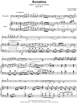 Sonatina No. 1 in C Minor, Op. 48 - Cello & Piano Sheet Music by Julius Klengel - Instrumental Parts