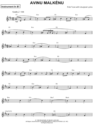 Avinu Malk nu - Bb Instrument Sheet Music by Folk Melody - for Baritone Horn, Clarinet, Soprano Saxophone, Tenor Saxophone or Trumpet