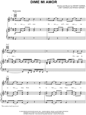 Dime Mi Amor Sheet Music by Los Lonely Boys - Piano/Vocal/Guitar
