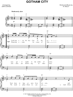 Gotham City Sheet Music by R. Kelly - Easy Piano