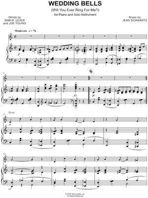 Wedding Bells (Will You Ever Ring for Me?) - Piano Accompaniment Sheet Music by Al Jolson - Flute, Oboe, Recorder or Violin Part and Piano Accompaniment