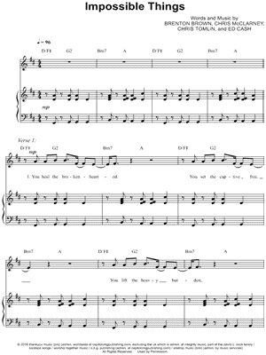Impossible Things Sheet Music by Chris Tomlin - Piano/Vocal/Chords, Singer Pro