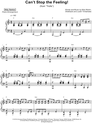 Aldy Santos - Can't Stop the Feeling! - from Trolls - Sheet Music (Digital Download)