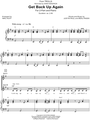 Anna Kendrick - Get Back Up Again - from Trolls - Sheet Music (Digital Download)