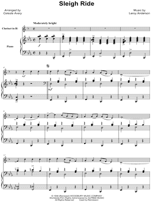 Leroy Anderson - Sleigh Ride - Clarinet & Piano - Sheet Music (Digital Download)