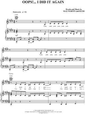Image of Britney Spears - Oops! I Did It Again Sheet Music