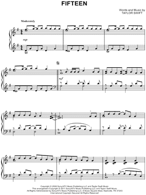Taylor Swift Fifteen Chords on Image Of Taylor Swift   Fifteen Sheet Music  Piano Solo    Download