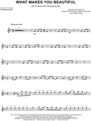  Direction Music on Of One Direction   What Makes You Beautiful   Clarinet Sheet Music