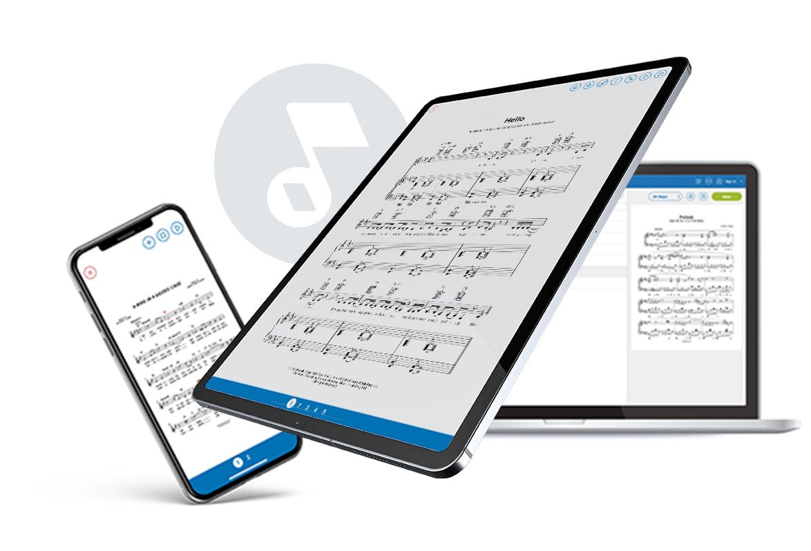 Musicnotes app on iPad, iPhone and Macbook Pro