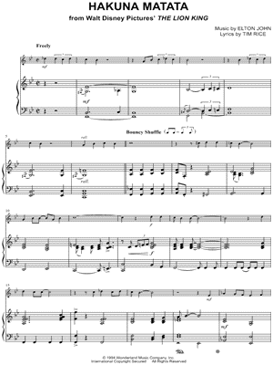 Hakuna Matata - Flute & Piano Accompaniment - from Walt Disney Pictures' The Lion King - Sheet Music (Digital Download)