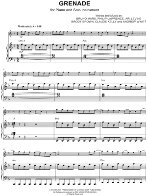 Grenade - Bb Instrument & Piano Accompaniment - Sheet Music (Digital Download)