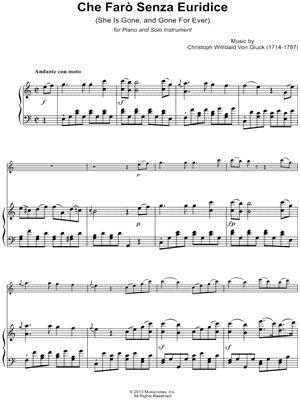 Che Far Senza Euridice - F Instrument & Piano - She Is Gone, and Gone For Ever - Sheet Music (Digital Download)