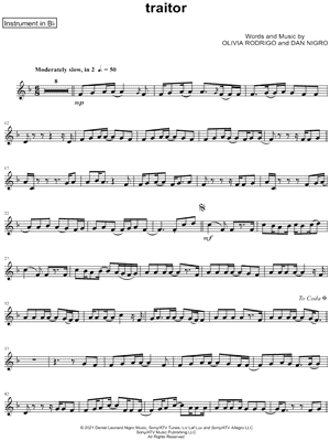 Traitor by Olivia Rodrigo - B-Flat Trumpet - Digital Sheet Music