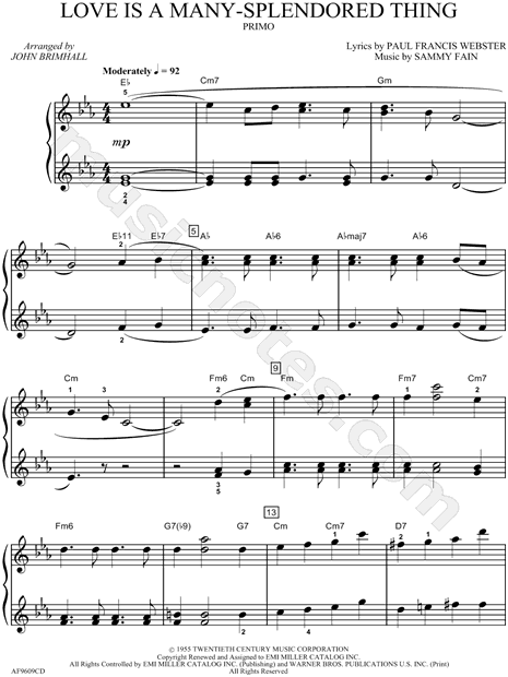 Love Is A Many Splendored Thing Free Sheet Music For Piano Pdf