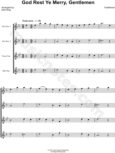 God Rest Ye Merry Gentlemen Saxophone Quartet By Traditional English Carol Sheet Music Collection Saxophone Quartet Print Play Sku Cl0003168