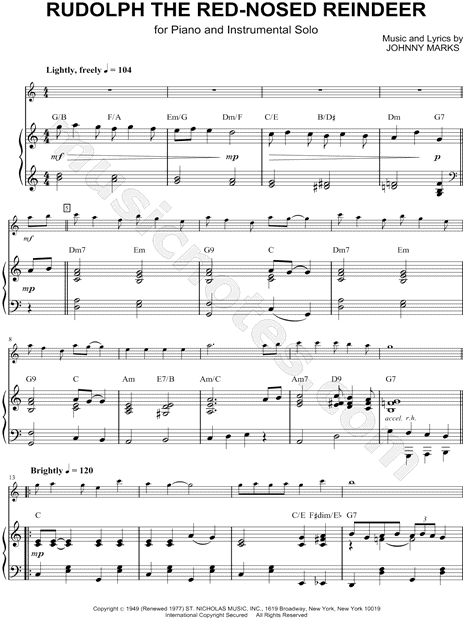 Rudolph The Red Nosed Reindeer F Instrument Piano By Rudolph The Red Nosed Reindeer F Instrument Piano By